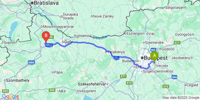 Map: Budapest Airport (BUD), Ferihegy, Liszt Ferenc to Fehértó