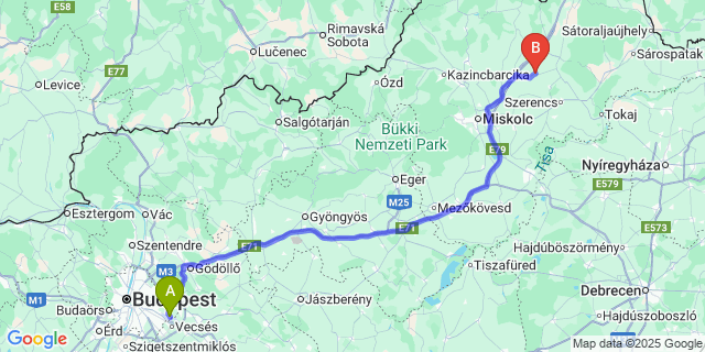 Map: Budapest Airport (BUD), Ferihegy, Liszt Ferenc to Felsődobsza