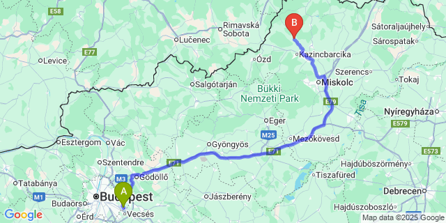 Map: Budapest Airport (BUD), Ferihegy, Liszt Ferenc to Felsőnyárád