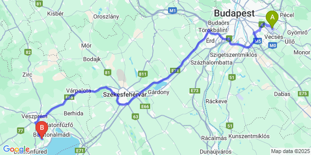 Map: Budapest Airport (BUD), Ferihegy, Liszt Ferenc to Felsőörs