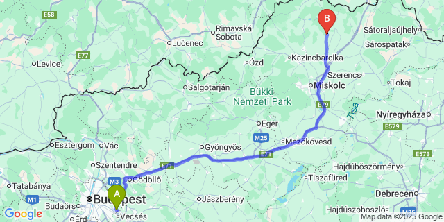 Map: Budapest Airport (BUD), Ferihegy, Liszt Ferenc to Felsővadász