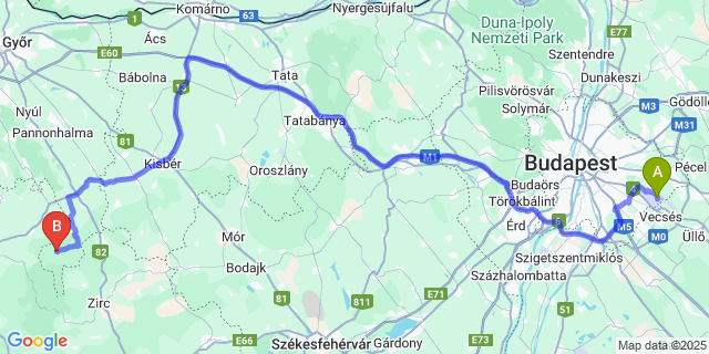 Map: Budapest Airport (BUD), Ferihegy, Liszt Ferenc to Fenyőfő