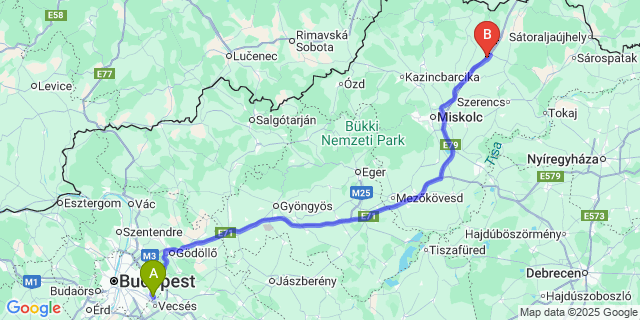 Map: Budapest Airport (BUD), Ferihegy, Liszt Ferenc to Forró