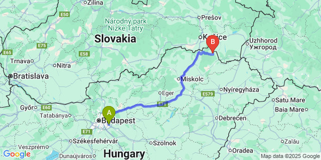 Map: Budapest Airport (BUD), Ferihegy, Liszt Ferenc to Füzérradvány