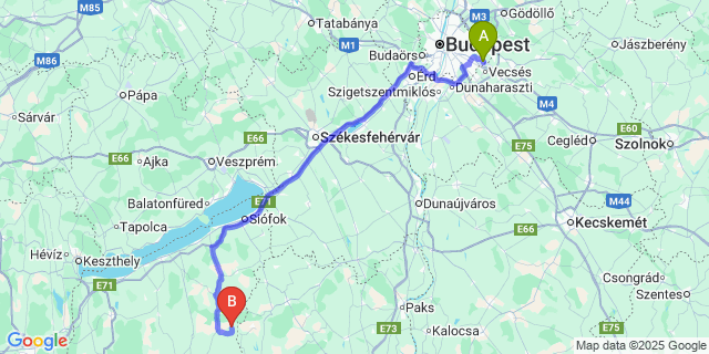 Map: Budapest Airport (BUD), Ferihegy, Liszt Ferenc to Gadács