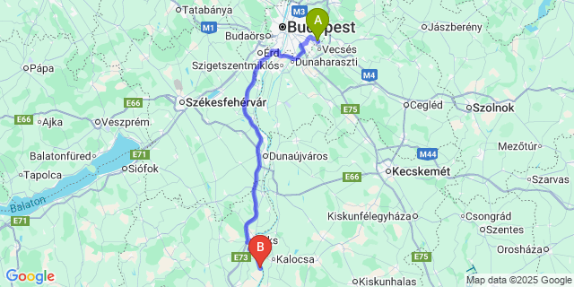 Map: Budapest Airport (BUD), Ferihegy, Liszt Ferenc to Gerjen