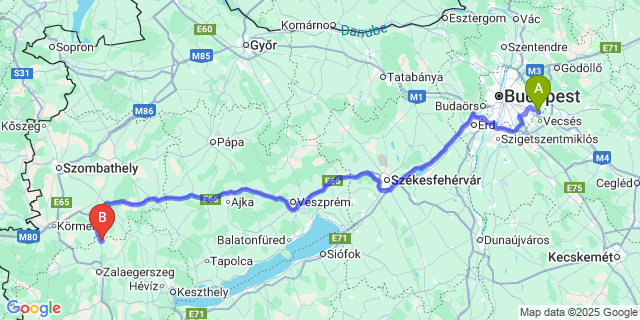 Map: Budapest Airport (BUD), Ferihegy, Liszt Ferenc to Gősfa