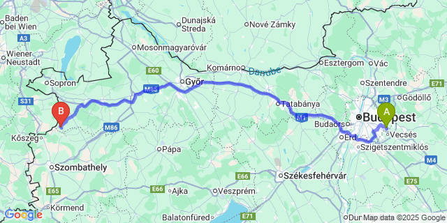 Map: Budapest Airport (BUD), Ferihegy, Liszt Ferenc to Gyalóka