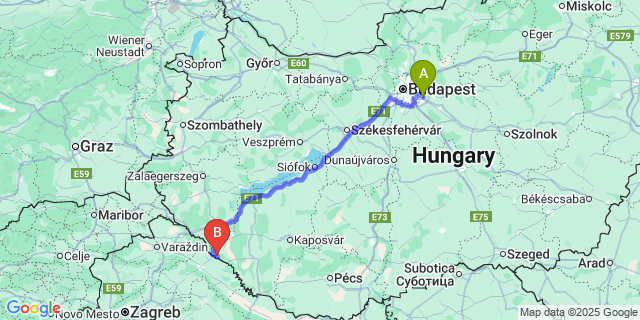 Map: Budapest Airport (BUD), Ferihegy, Liszt Ferenc to Gyékényes