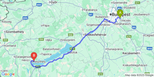 Map: Budapest Airport (BUD), Ferihegy, Liszt Ferenc to Gyenesdiás