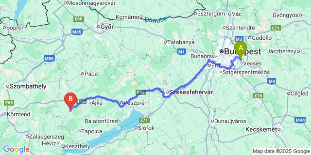 Map: Budapest Airport (BUD), Ferihegy, Liszt Ferenc to Gyepükaján
