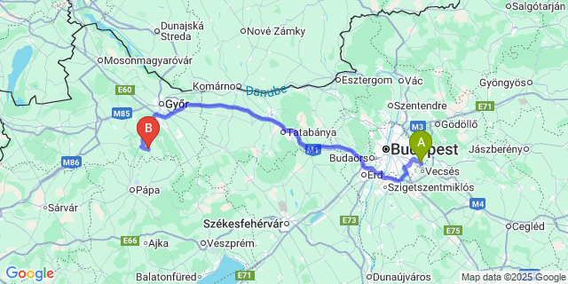 Map: Budapest Airport (BUD), Ferihegy, Liszt Ferenc to Gyömöre