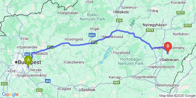 Map: Budapest Airport (BUD), Ferihegy, Liszt Ferenc to Hajdúsámson