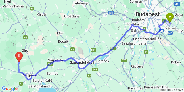 Map: Budapest Airport (BUD), Ferihegy, Liszt Ferenc to Hárskút