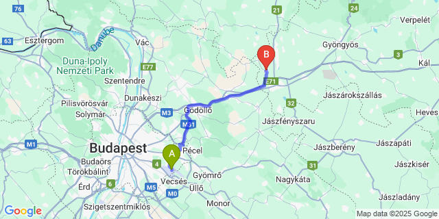 Map: Budapest Airport (BUD), Ferihegy, Liszt Ferenc to Heréd