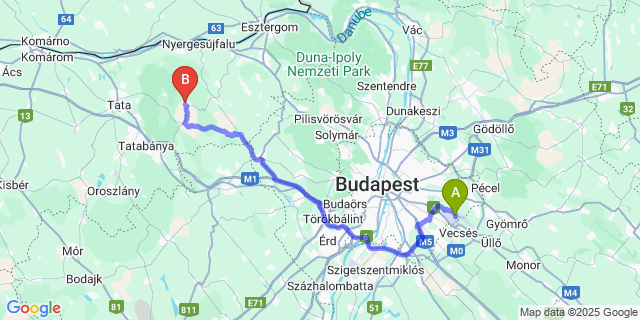 Map: Budapest Airport (BUD), Ferihegy, Liszt Ferenc to Héreg