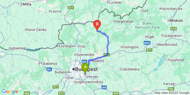 Map: Budapest Airport (BUD), Ferihegy, Liszt Ferenc to Herencsény