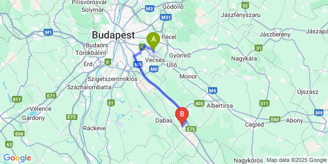 Map: Budapest Airport (BUD), Ferihegy, Liszt Ferenc to Hernád