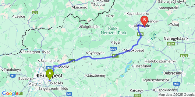 Map: Budapest Airport (BUD), Ferihegy, Liszt Ferenc to Hernádkak