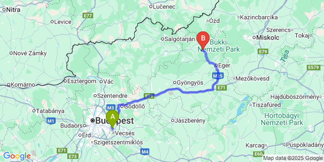 Map: Budapest Airport (BUD), Ferihegy, Liszt Ferenc to Hevesaranyos