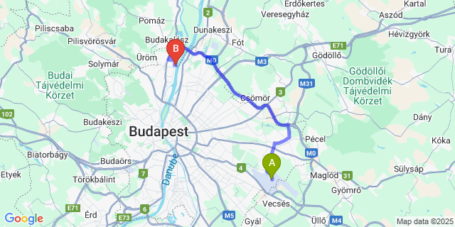 Map: Budapest Airport (BUD), Ferihegy, Liszt Ferenc to Holiday Beach Budapest Wellness & Conference Hotel