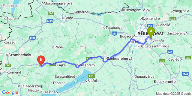 Map: Budapest Airport (BUD), Ferihegy, Liszt Ferenc to Hosztót
