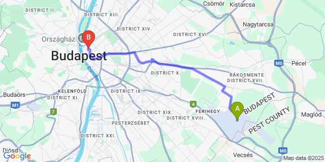 Map: Budapest Airport (BUD), Ferihegy, Liszt Ferenc to Hotel President