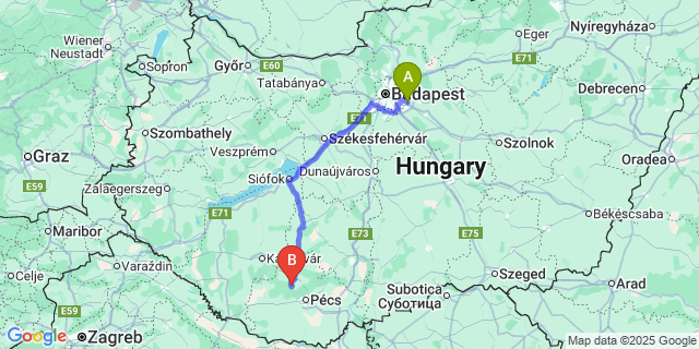 Map: Budapest Airport (BUD), Ferihegy, Liszt Ferenc to Husztót