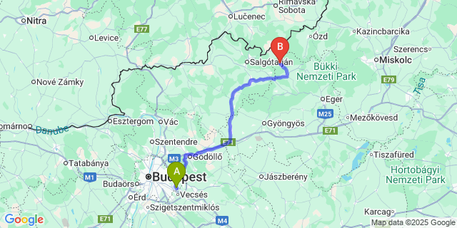 Map: Budapest Airport (BUD), Ferihegy, Liszt Ferenc to Istenmezeje
