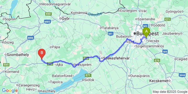 Map: Budapest Airport (BUD), Ferihegy, Liszt Ferenc to Iszkáz