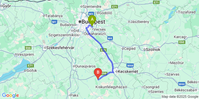 Map: Budapest Airport (BUD), Ferihegy, Liszt Ferenc to Izsák