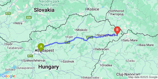 Map: Budapest Airport (BUD), Ferihegy, Liszt Ferenc to Jánkmajtis