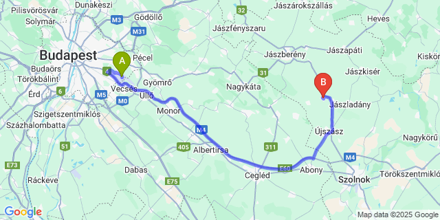 Map: Budapest Airport (BUD), Ferihegy, Liszt Ferenc to Jánoshida