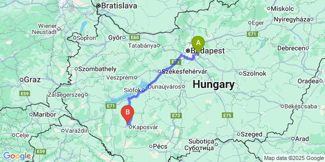 Map: Budapest Airport (BUD), Ferihegy, Liszt Ferenc to Juta