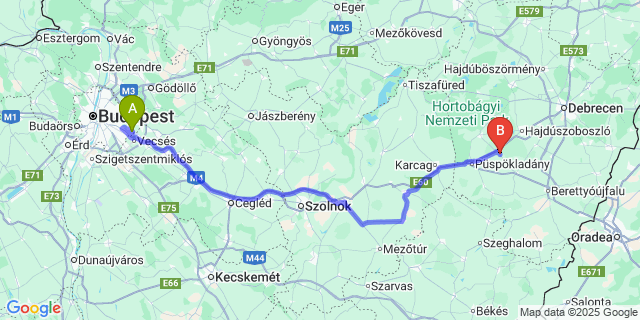 Map: Budapest Airport (BUD), Ferihegy, Liszt Ferenc to Kaba