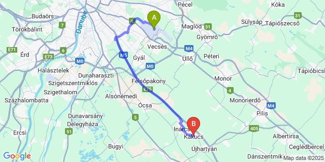 Map: Budapest Airport (BUD), Ferihegy, Liszt Ferenc to Kakucs