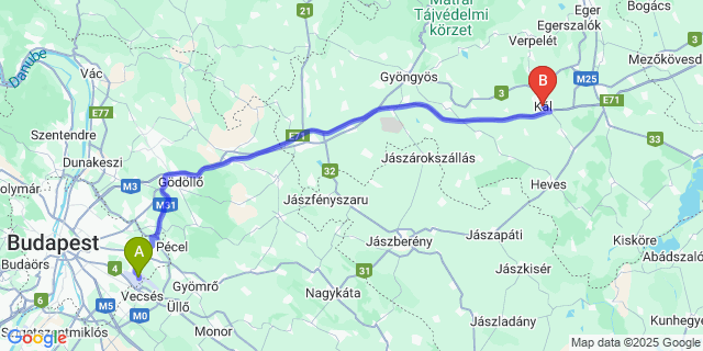 Map: Budapest Airport (BUD), Ferihegy, Liszt Ferenc to Kál