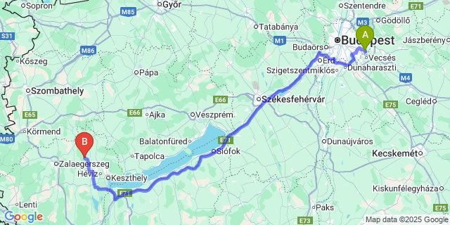 Map: Budapest Airport (BUD), Ferihegy, Liszt Ferenc to Kallósd