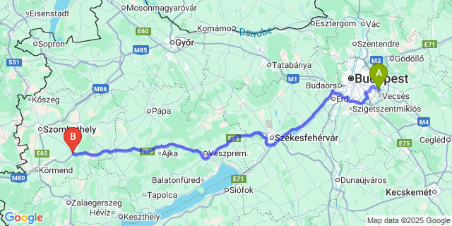 Map: Budapest Airport (BUD), Ferihegy, Liszt Ferenc to Kám