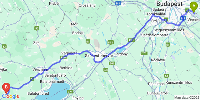 Map: Budapest Airport (BUD), Ferihegy, Liszt Ferenc to Kapolcs
