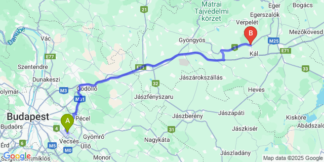 Map: Budapest Airport (BUD), Ferihegy, Liszt Ferenc to Kápolna