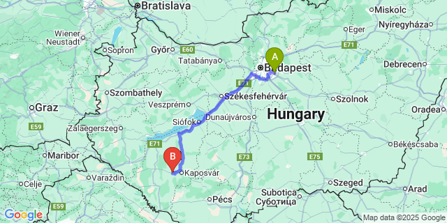 Map: Budapest Airport (BUD), Ferihegy, Liszt Ferenc to Kaposfő