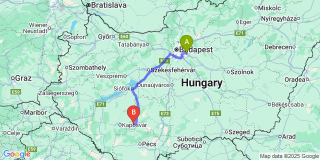 Map: Budapest Airport (BUD), Ferihegy, Liszt Ferenc to Kapospula