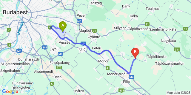 Map: Budapest Airport (BUD), Ferihegy, Liszt Ferenc to Káva