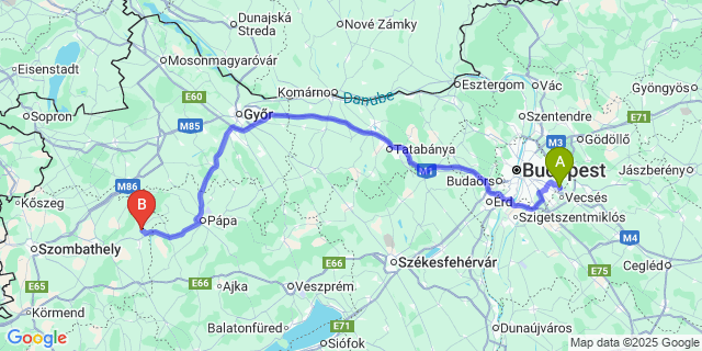 Map: Budapest Airport (BUD), Ferihegy, Liszt Ferenc to Kemenesszentmárton