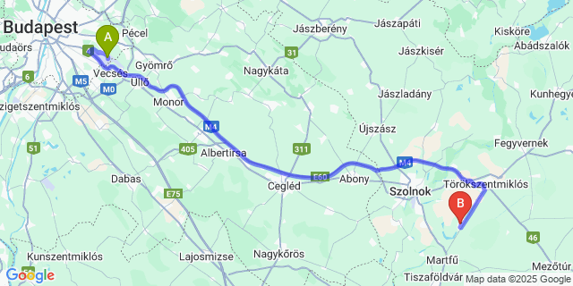 Map: Budapest Airport (BUD), Ferihegy, Liszt Ferenc to Kengyel