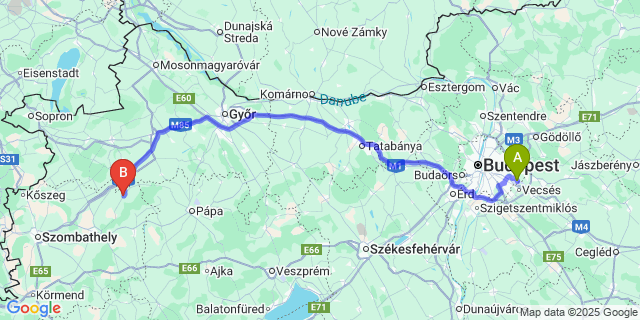 Map: Budapest Airport (BUD), Ferihegy, Liszt Ferenc to Kenyeri