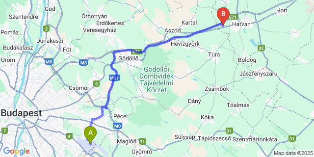 Map: Budapest Airport (BUD), Ferihegy, Liszt Ferenc to Kerekharaszt