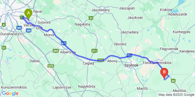 Map: Budapest Airport (BUD), Ferihegy, Liszt Ferenc to Kétpó