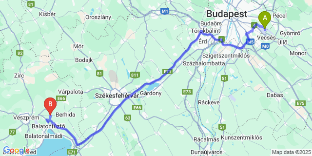 Map: Budapest Airport (BUD), Ferihegy, Liszt Ferenc to Királyszentistván